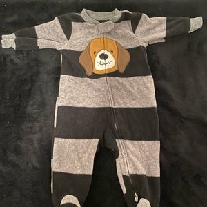 Here I have black and gray puppy onesie that fits 0-3 months.